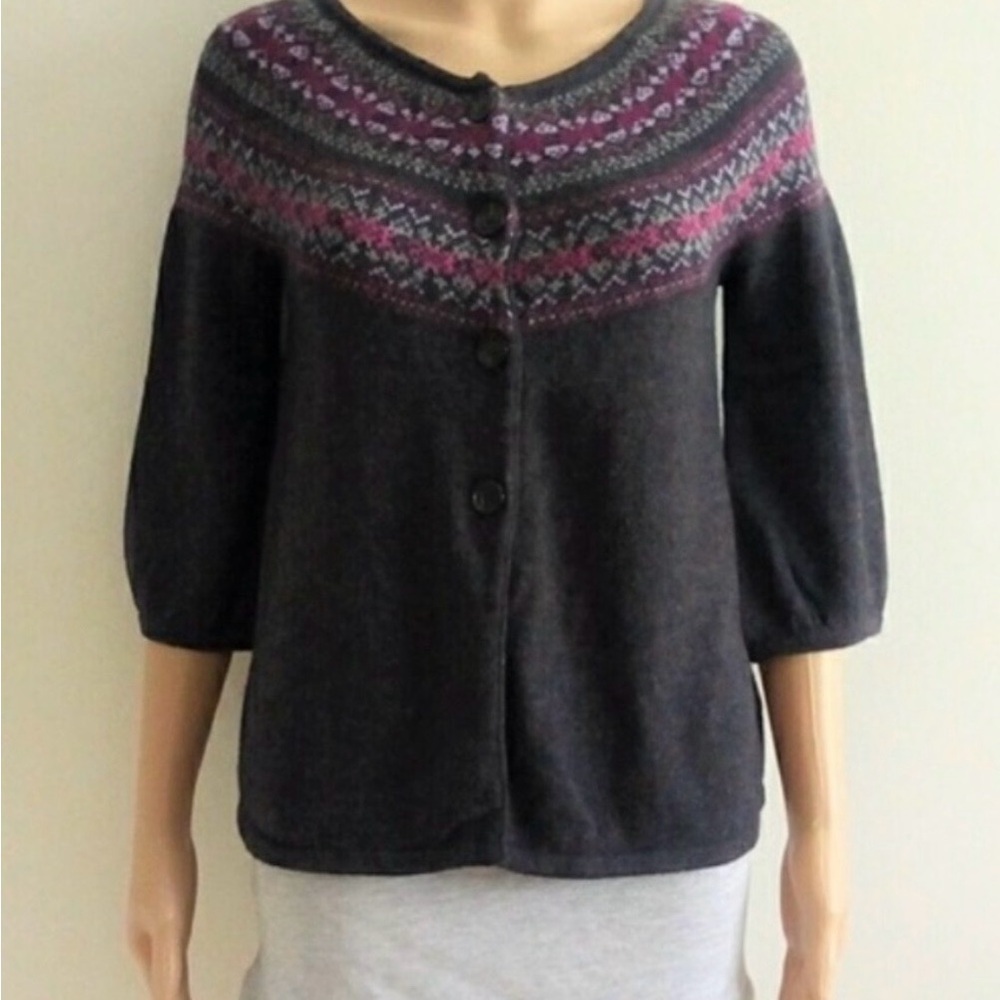 Tommy Hilfiger Small Cashmere Blend Fair Isle 3/4 Sleeve Cardigan